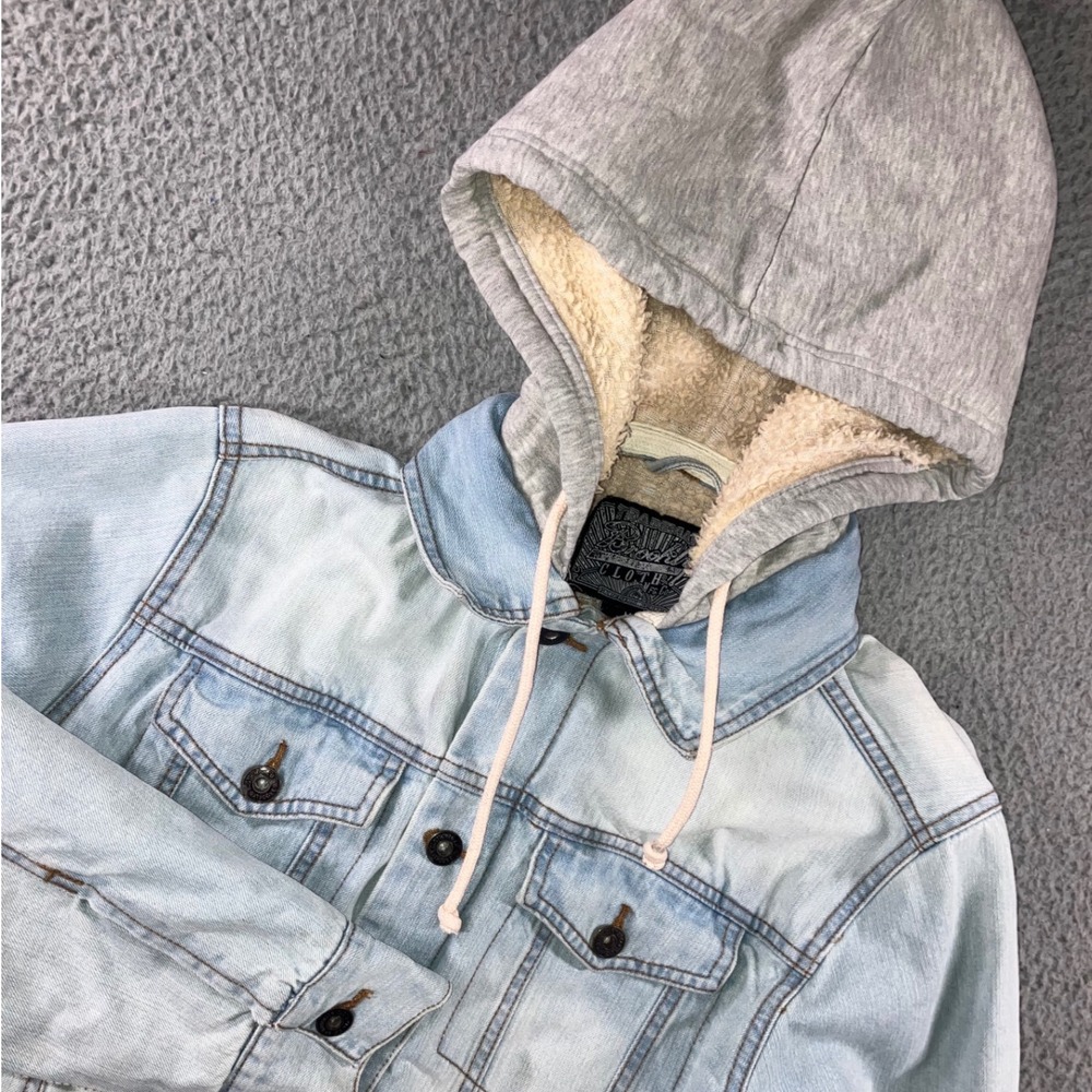 Brooklyn Cloth Denim Jacket Mens M Light Wash Sherpa Lined Hooded Trucker Rugged